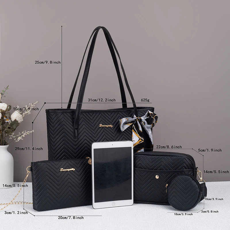 Wave pattern daily commuting large capacity tote bag handbag four piece set fashion - Image 2