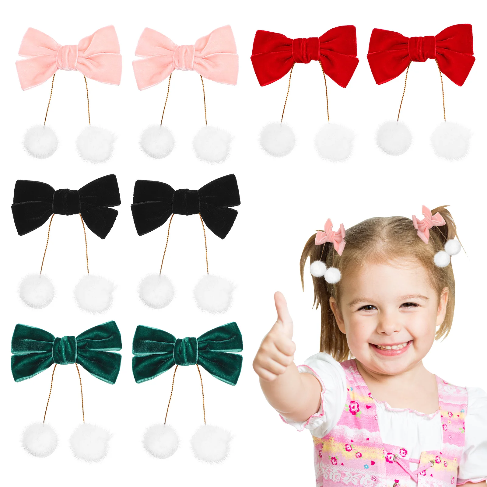 

4 Pairs Velvet Bow Tassel Hair Clip Bows for Cute Christmas Clips Girls Small Child