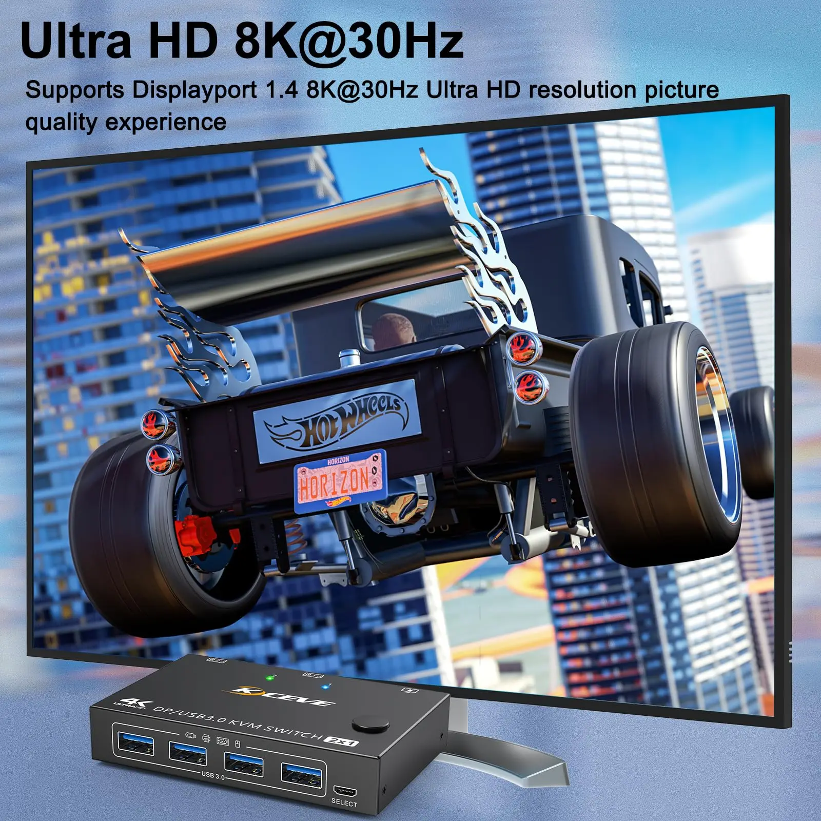 KVM ġ ÷ Ʈ USB 3.0 DP KVM ġ, 2  1 , 3440x1440 @ 144Hz,3840x2160 @ 60Hz, 2 ǻ  1 