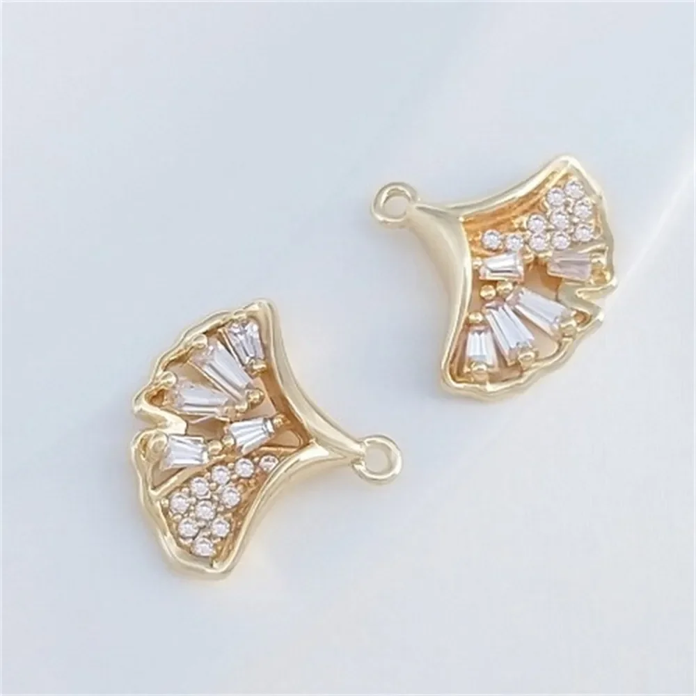 

Micro-inlaid Zircon 14K Gold-clad Ginkgo Leaf Fan Pendant Handmade Diy Earrings Pendant Bracelet Necklace charms Pendant K437