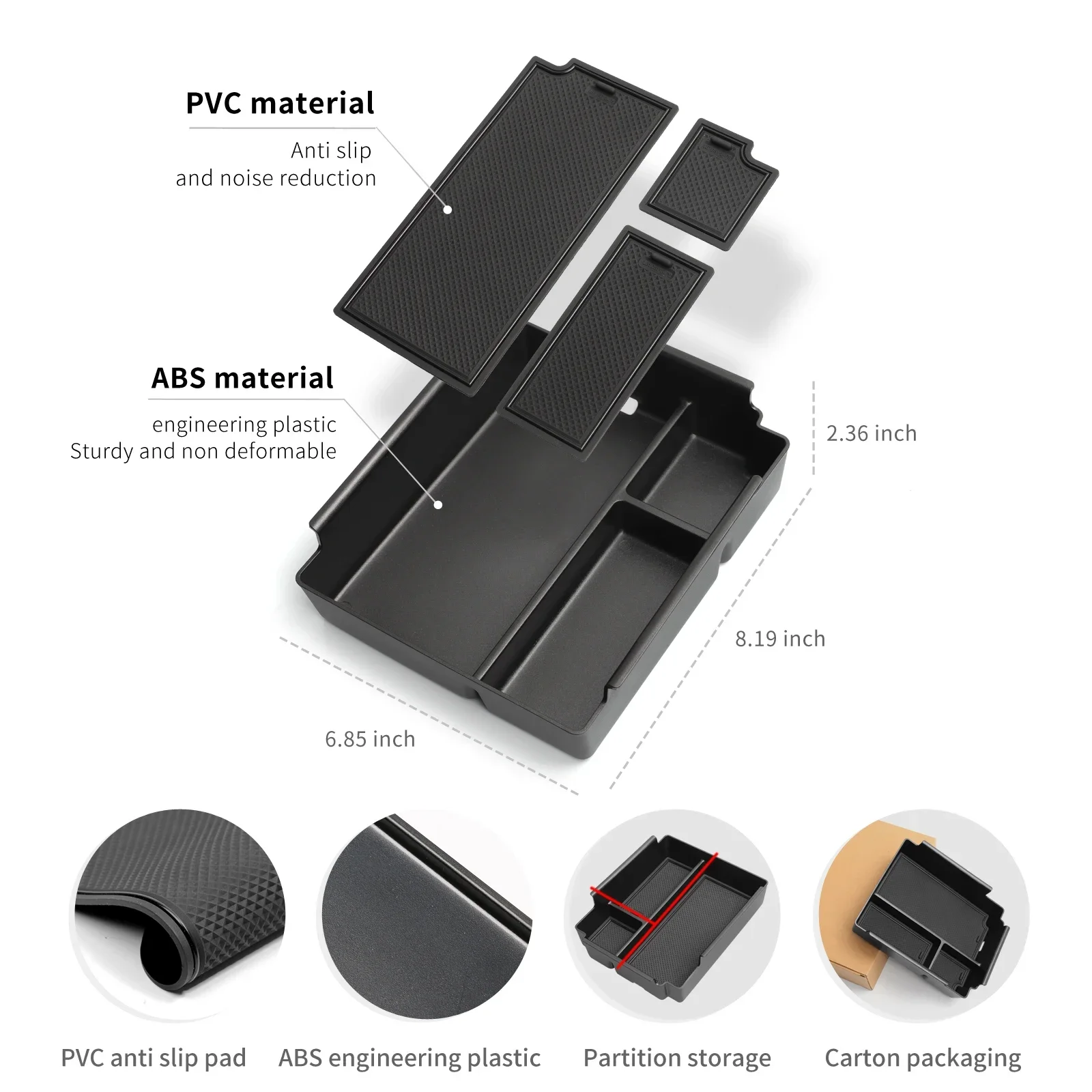 Car Center Console Armrest Storage Box Tray Organizer Black