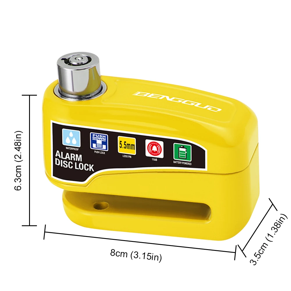 Motorcycle Alarm Wheel Disk Brake Lock with Keys Motorcycle Alarm Brake Rotor Padlock Aluminum Alloy for Bicycle Motor Scooter