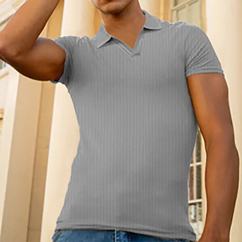 Men Short Sleeve Slim Tshirts Summer Solid Knit Tee Tops