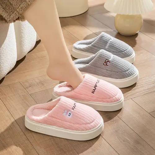Winter Plush Slippers for Women & Men - Thick Sole Couple House Shoes, Warm Fleece-Lined Indoor Slides with Non-Slip Sole - Image 3