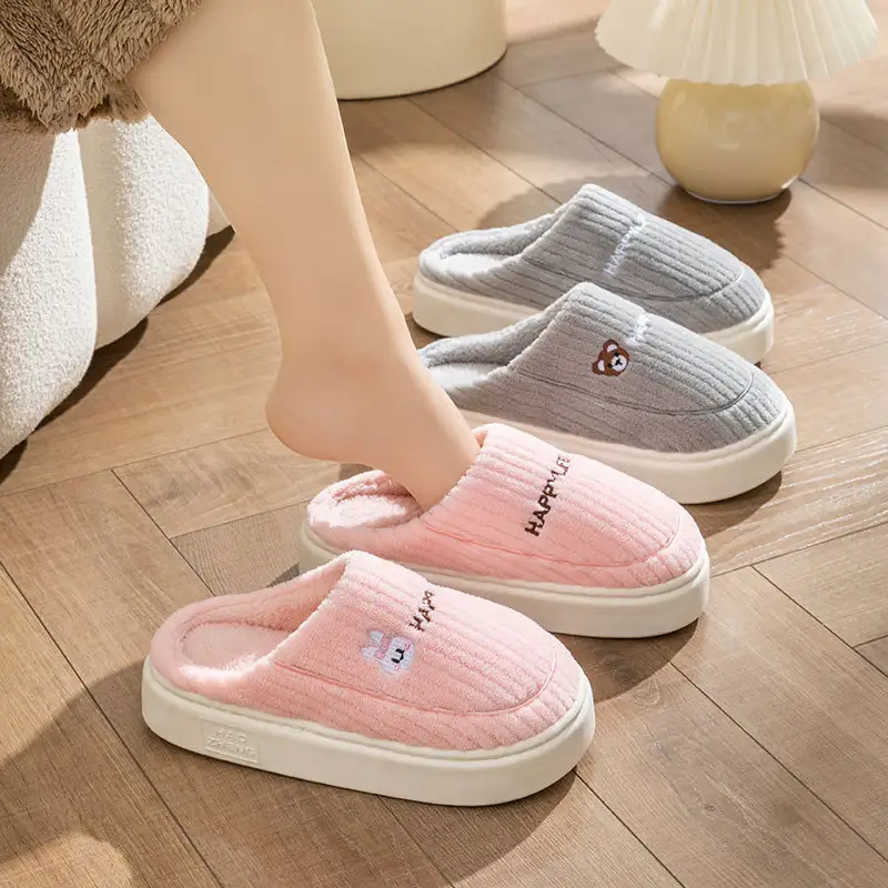 Winter Plush Slippers for Women & Men - Thick Sole Couple House Shoes, Warm Fleece-Lined Indoor Slides with Non-Slip Sole - Image 3