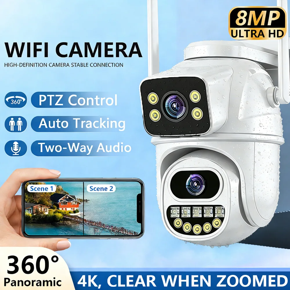 Bestseller 360 ° Caméra de sécurité WiFi sans angle mort, caméra de surveillance extérieure étanche de haute qualité, surveillance à distance par téléphone, W 1