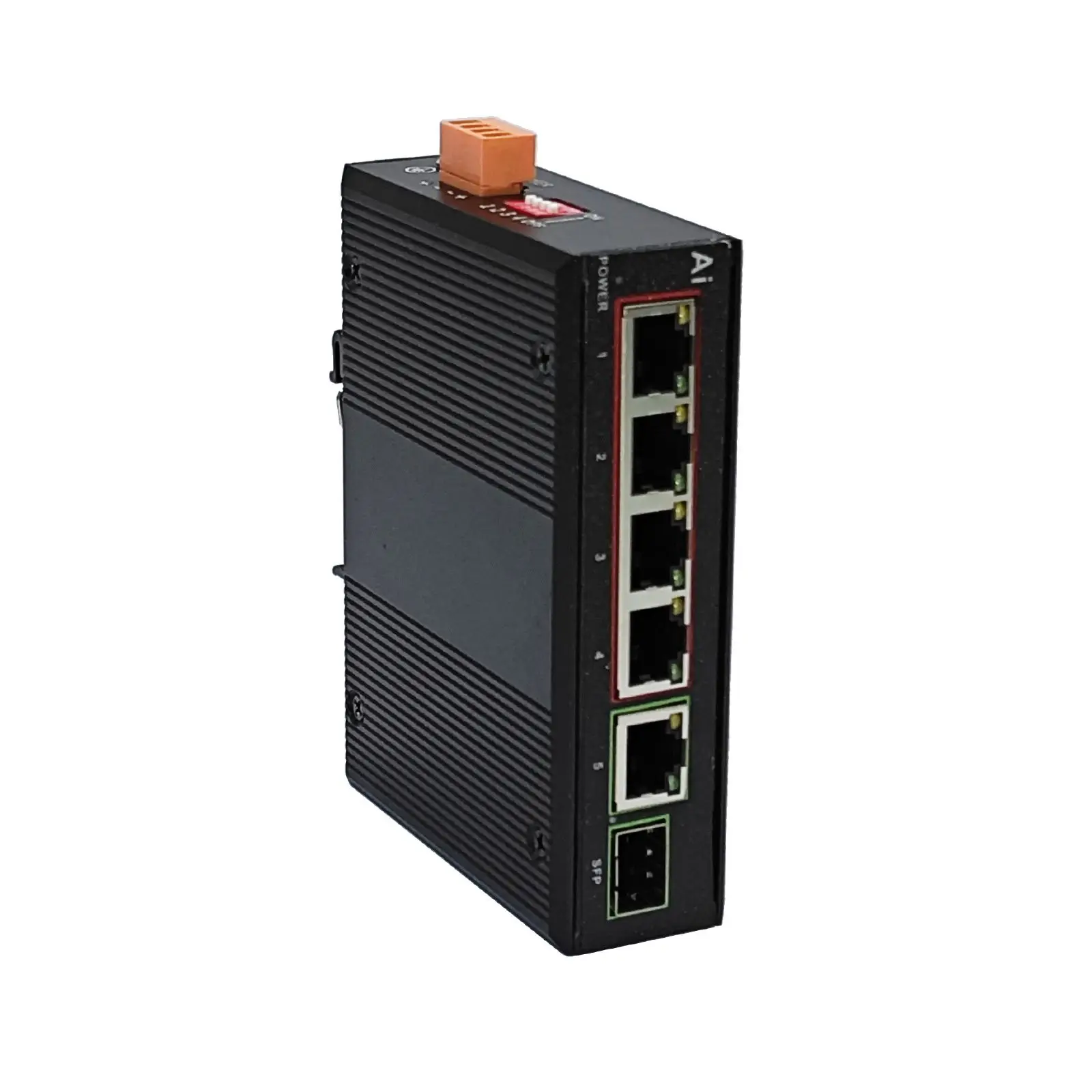 Industrial 5 Port Gigabit Ethernet Switch 4RJ45 + 1SFP Network PoE+ Switch Din-rail Mount 802.3af/at Din Rail Ethernet