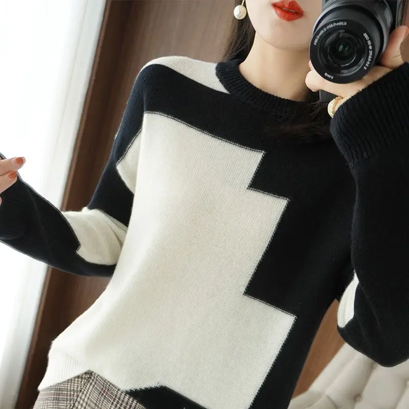 

Women's Pullover Solid Round Neck Screw Thread Flocking Lantern Long Sleeve Sweater Knitted Casual Office Lady Undershirt Tops
