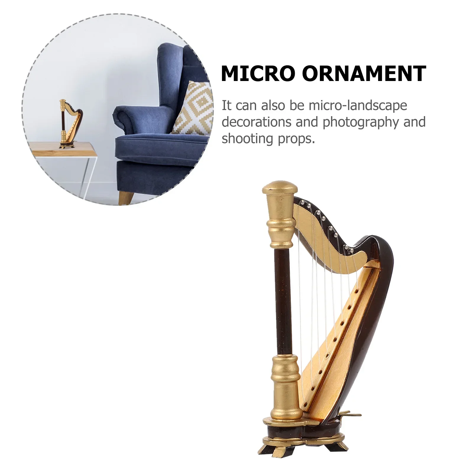 NEW Miniature harp figures, musical instrument models, vintage decorative mini statues, wooden vintage music accessories