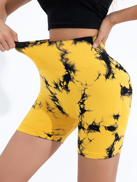 84532-d3901f.jpg Shorts de yoga taille haute tie-dye pour femmes, shorts de sport côtelés sans couture, leggings de fitness à compression à séchage rapide