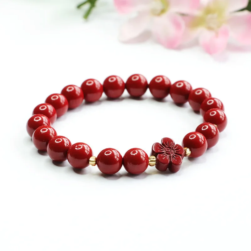 

Natural Authentic Vermilion Hand String Purple Gold Sand Peach Blossom Bracelet Ornaments Men's And Women's Fine Jewelry