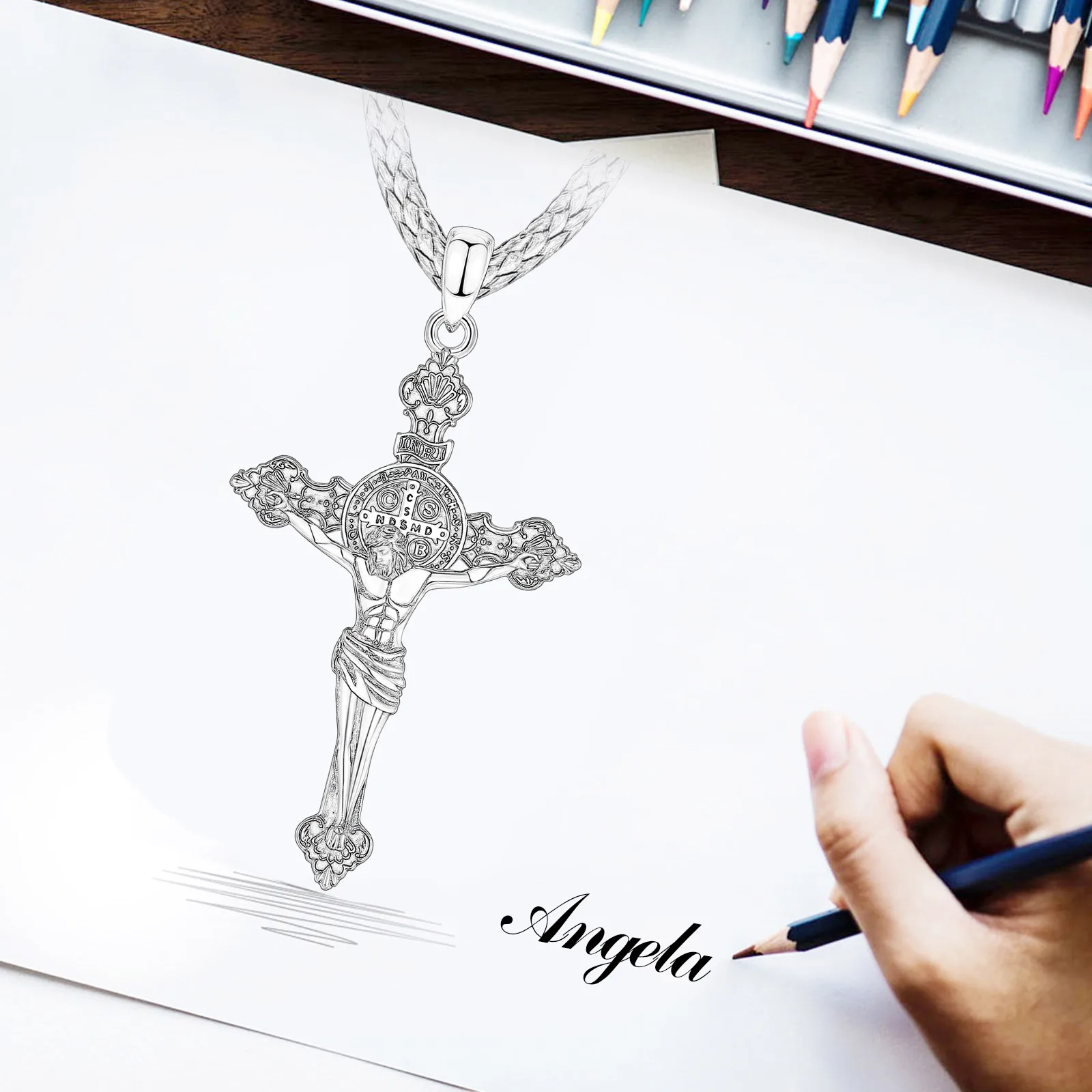 Cross of Jesus Unisex Silver Necklace - Image 5