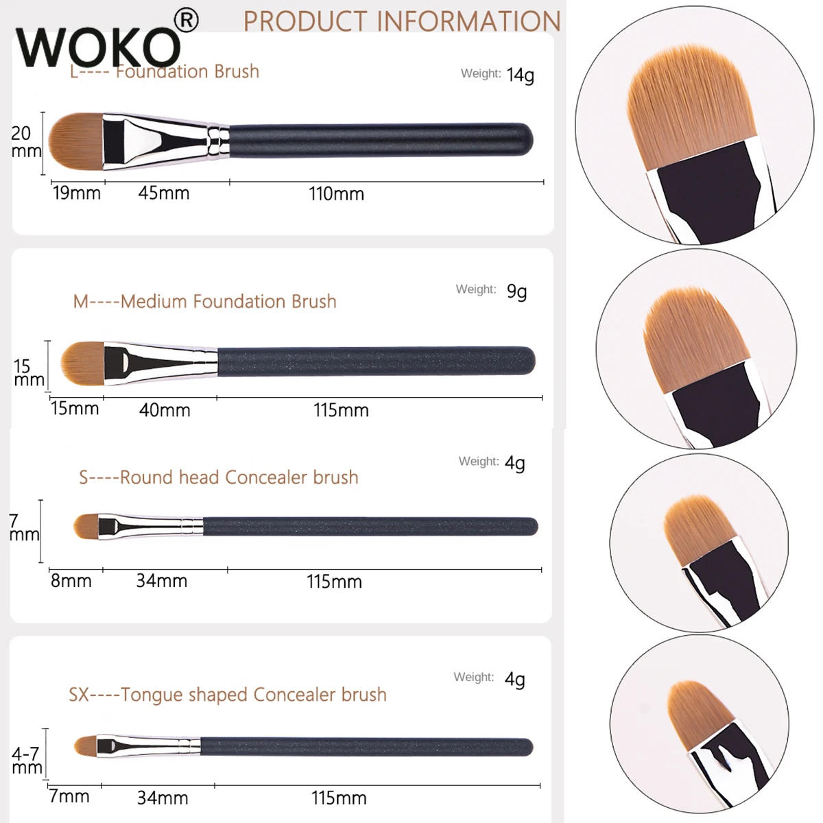 Makeup Brush 4 Types Sizes Upgraded Ultra-thin Foundation Concealer Makeup Brush Professional Liquid Foundation Cream Concealer Make-up Tool