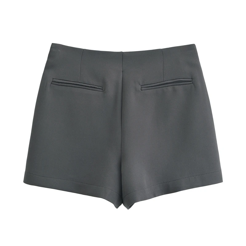 XNWMNZ 2024 Autumn New Woman's Casual Side Zipper Skirt Pants High Waist Hipster Woman Short Bottoms Ruffles Regular Fit Shorts