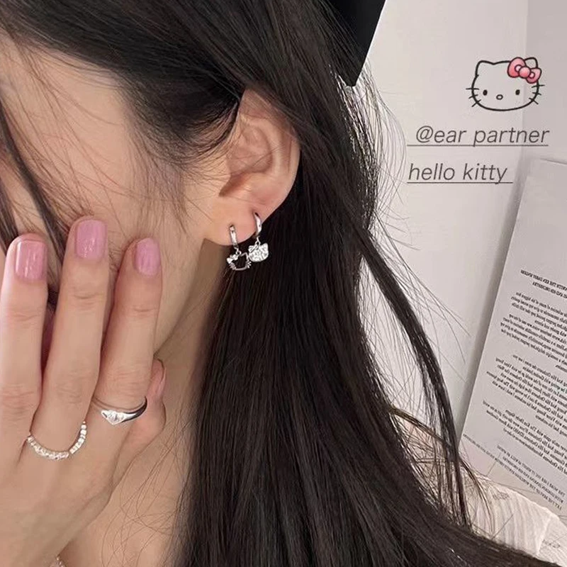 アクセサリーその他 Kitty Earrings 2PCS Kawaii Sanrioed Hello Kitty Earrings Student Spice Girl