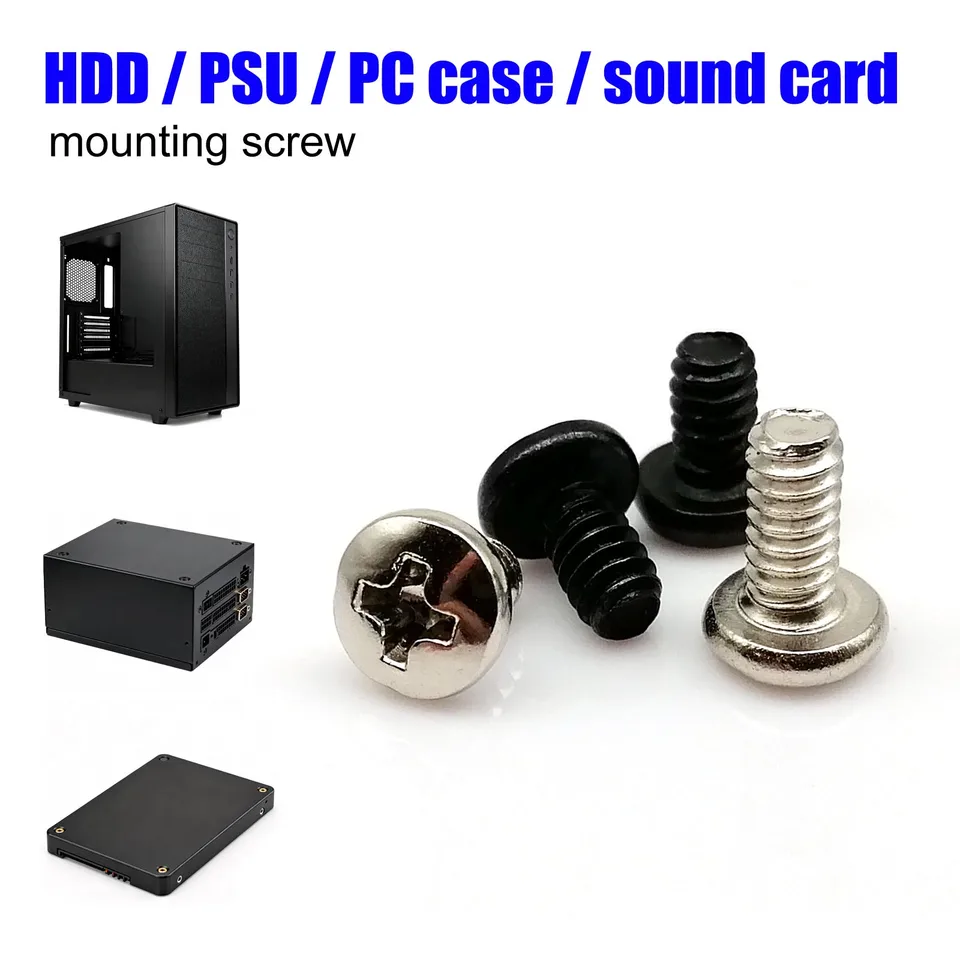 25pc Or 100pc PC Case Screws - 6-32 X 6mm Black Zinc, Motherboard/PSU/Drive Mounting