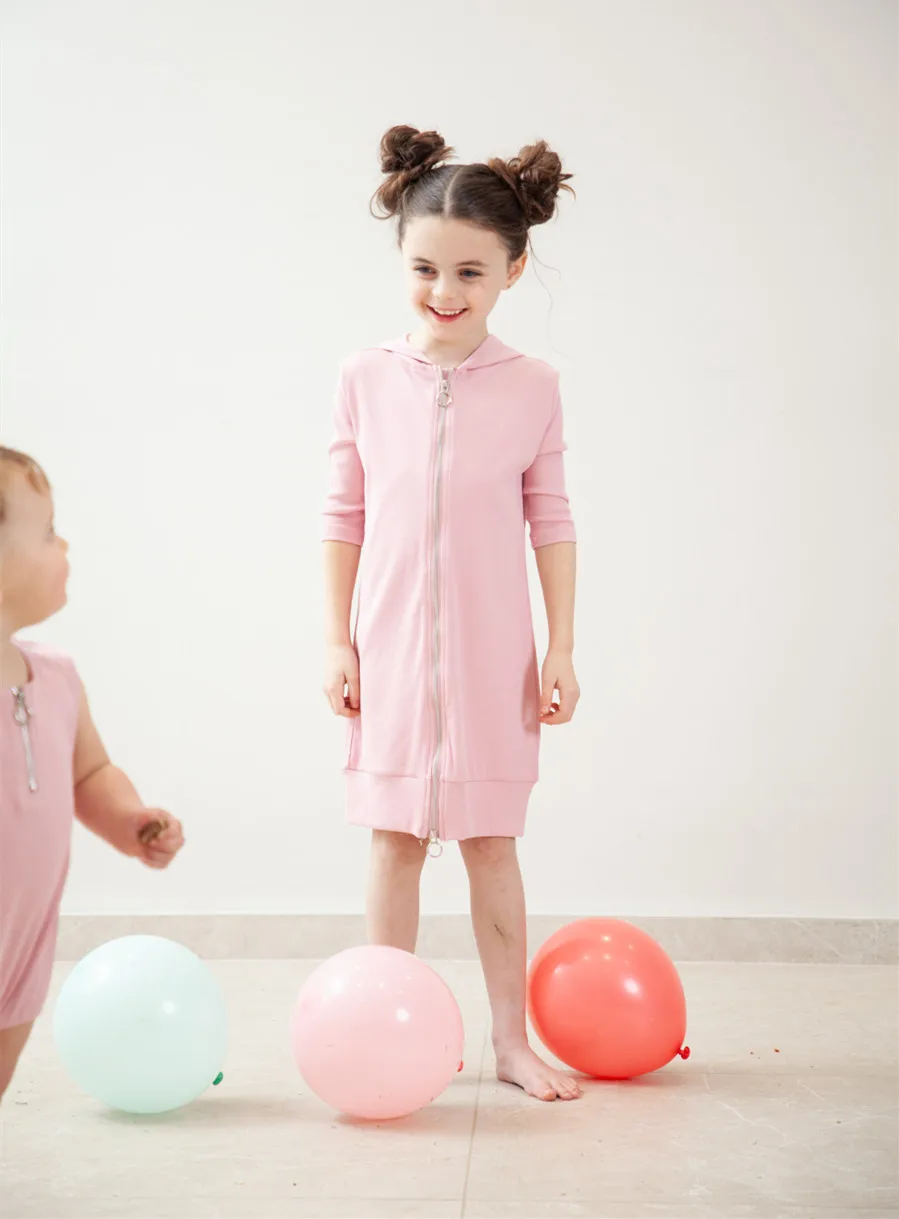 Sunmmer-ropa a juego familiar para niños, camiseta de tela acanalada con cremallera, vestido para Hermanas y niñas, 2023, descuento en liquidación