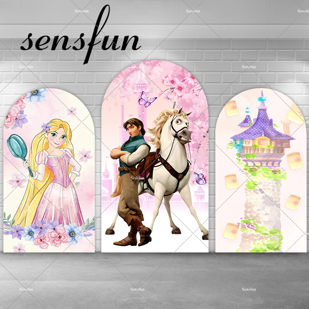 

Pink Florals Princess Tangled Rapunzel Arch Backdrop Cover for Girls Baby Shower Birthday Party Chiara Backgrounds Custom