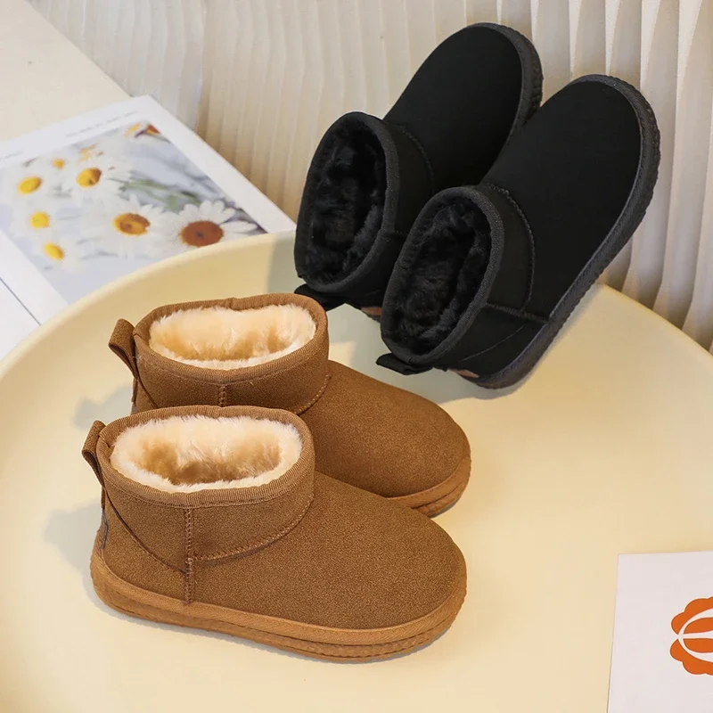 Children Snow Boots Boys Girls Big Kids Autumn Winter Warm Thermal Thick Plush Cotton Ankle Boots 2025 New Classic Size 26-37