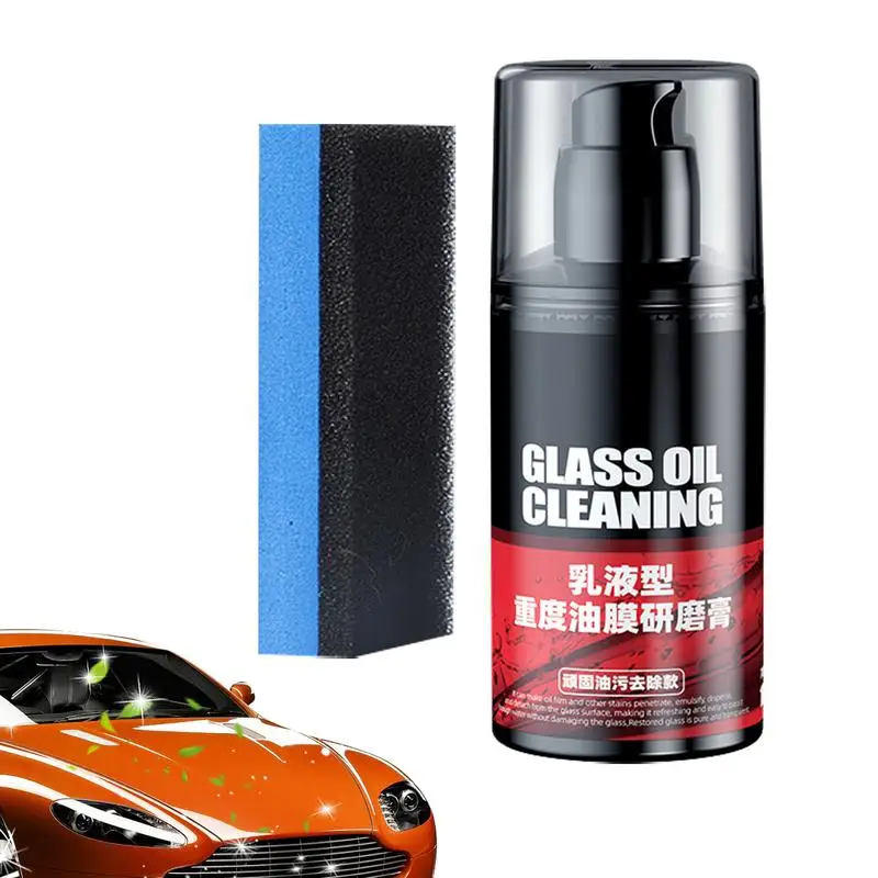 

Car Glass Oil Film Cleaner Windshield Rearview Mirror Water Spot Oil Past Remover Glass Stripper With Sponge 100g Glass Cleaning