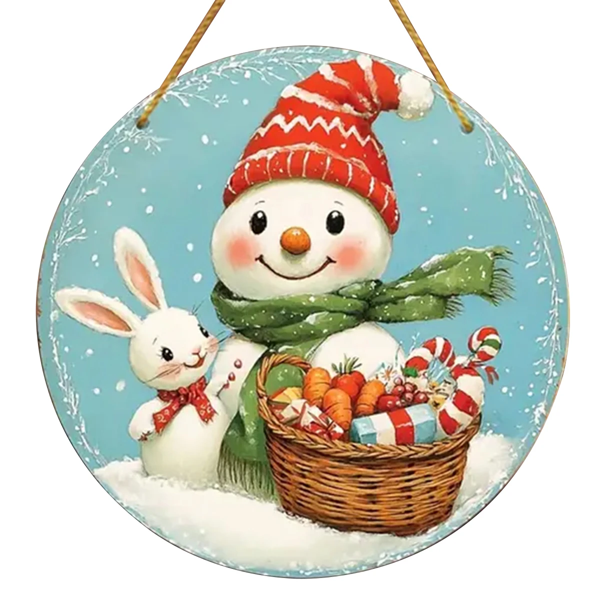 thumbnail image 1 of Merry Christmas Red Santa Claus Berry Cake Snowflake Jungle Xmas Wood Porch Wreath Hanging Print Sign Painting Home Fence, 1 of 5