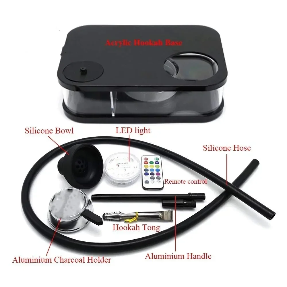 Portable LED Tobacco Pipes Smoking Grass Hookah Set with Chicha Bowl Carbon Holder Complete Shisha Box Acrylic Pipe Kit tobacco smoking accessories herb smoking pipe hookah water pipe