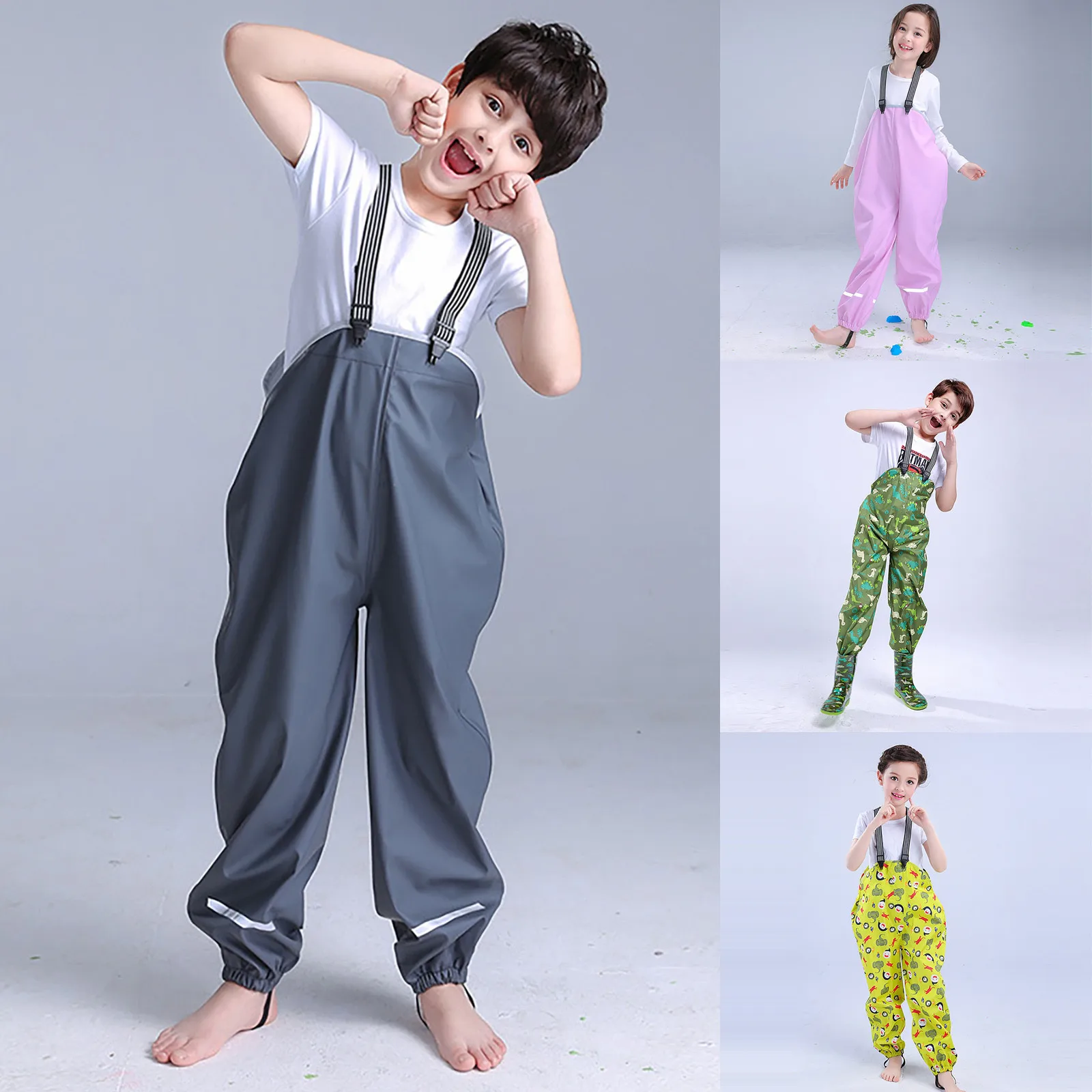 Children Rain Dungarees Windproof Waterproof Mud Rain Pants Trousers Kids Baby Boys Girls Overalls Impenetrable Rainwear Outdoor