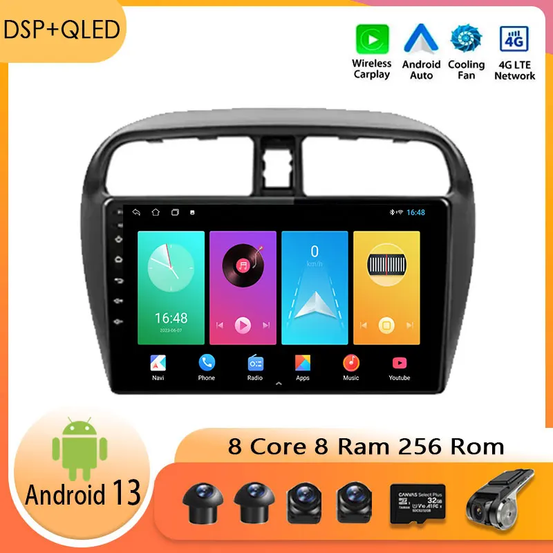 

9" Head Unit Android 13 Car Radio For Mitsubishi Mirage Attrage 2012 - 2018 GPS Player Stereo Multimedia Navigation Video BT