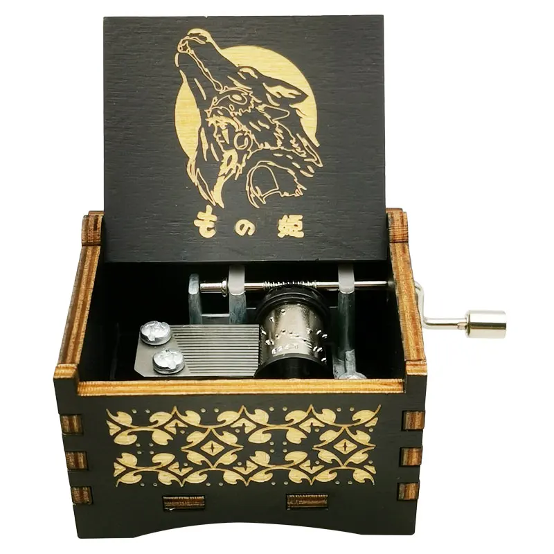 Princess Wooden Music Box Mononoke Laser Engraving Clockwork Type /Hand-operated Type Home Decoration Gift