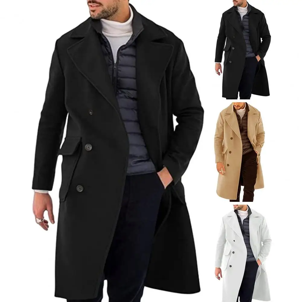 Autumn Men Overcoat Loose Fit Men Overcoat Stylish Men's Double-breasted Mid-length Overcoat Warm Lapel Collar for Autumn/winter