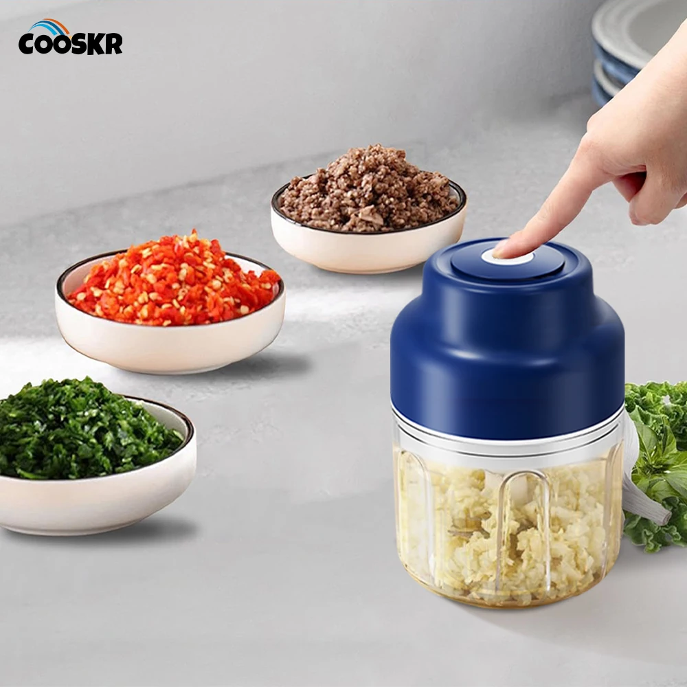 Electric Garlic Chopper USB Rechargeable Kitchen Food Meat Processor Mini Spices Grinder 320ml Cordless Portable Garlic Masher 1