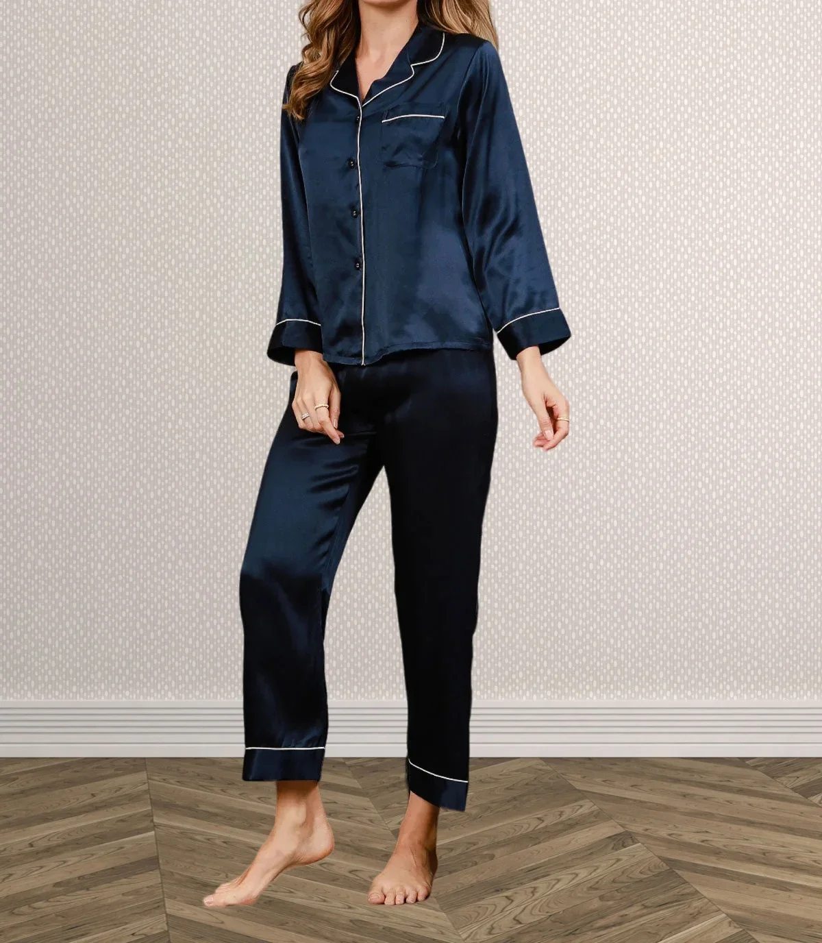wholesale silk sleepwear lingerie luxury Women pajama Two-piece night wear woman 22MM 100% mulberry silk Home wear trousers sets - Image 4