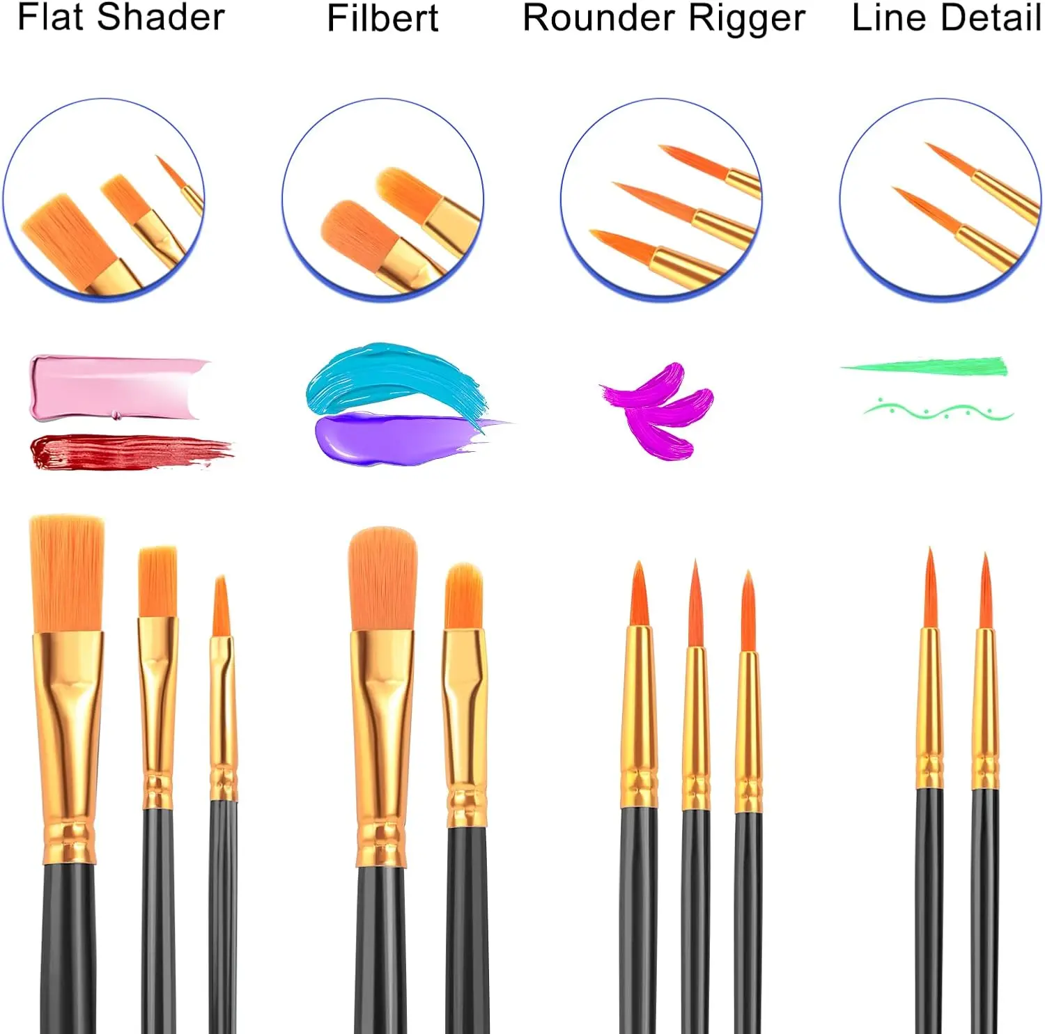 10pcs Paint Brushes Set Nylon Hair Artist Acrylic Paint Brushes Round Pointed Tip Paintbrushes for Acrylic Oil Watercolor paint brushes
