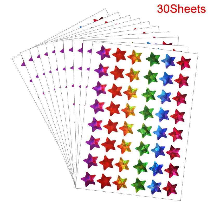 30/10Sheets Star Dot Heart Stickers Kids Birthday Party Favors Glitter Adhesive Sticker Reward Chart Labels Gift DIY Decoration