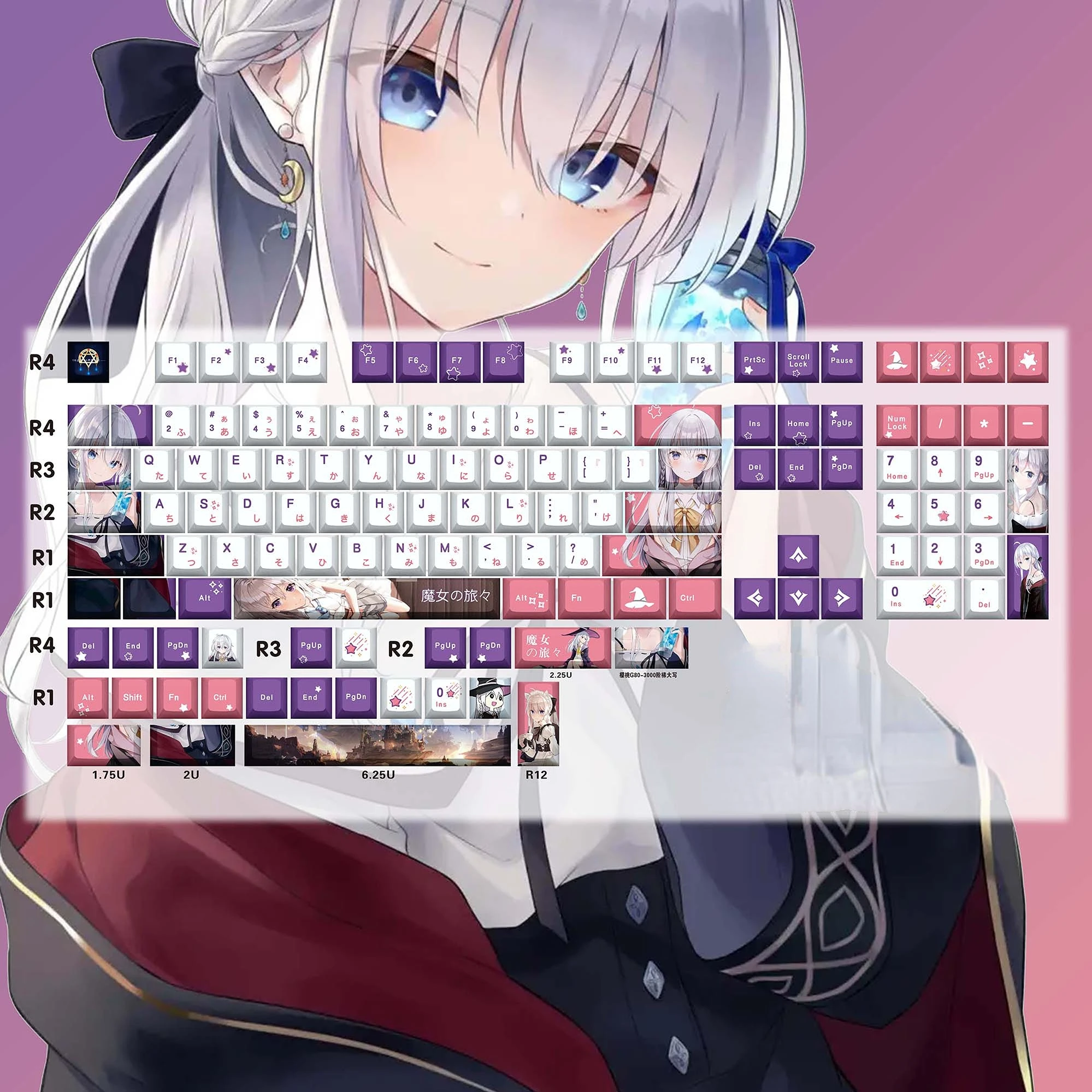 Pbt Keycaps para Cherry mx Switch Teclado de Jogo Mecânico a Jornada do Estilo Elaina Processo Menina Bonita Faça Você Mesmo 132 Teclas por Conjunto