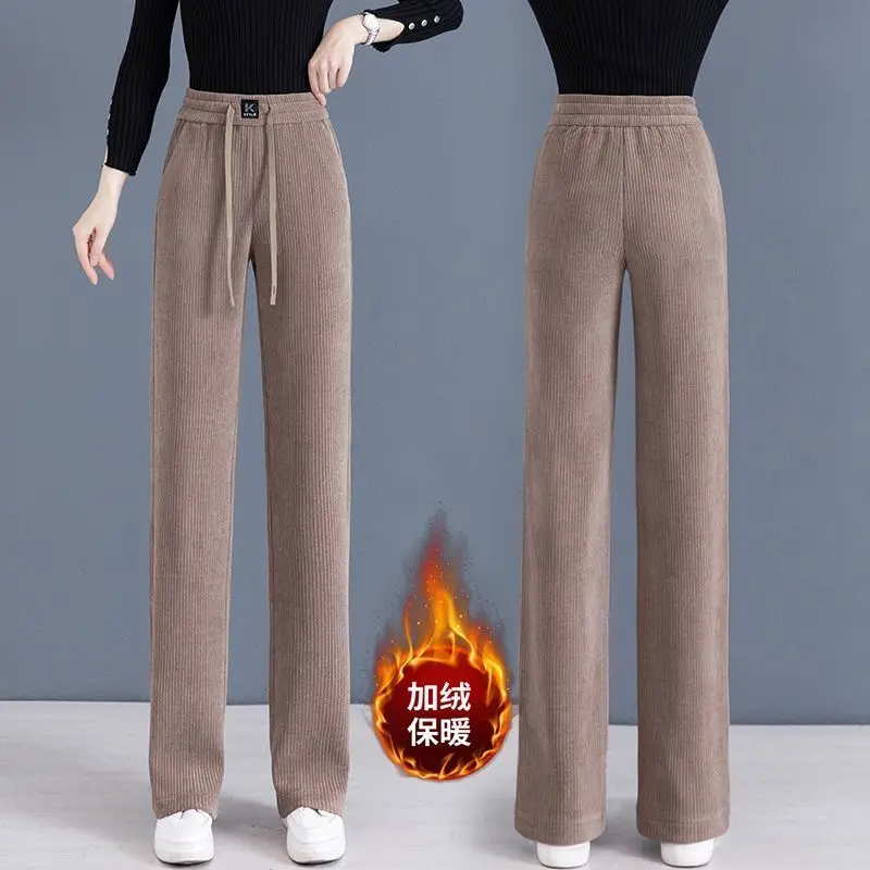 

Women Elegant Khaki Pants Lace Up Elastic Waist Streetwear Spring Winter Casual Full Length Trousers Corduroy Pantalones C32