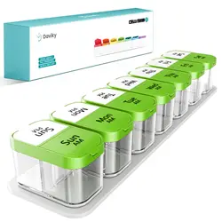Family Health Management: Extra Large 7 - Day AM/PM Pill Organizer with 14 Spacious Compartments (Green)