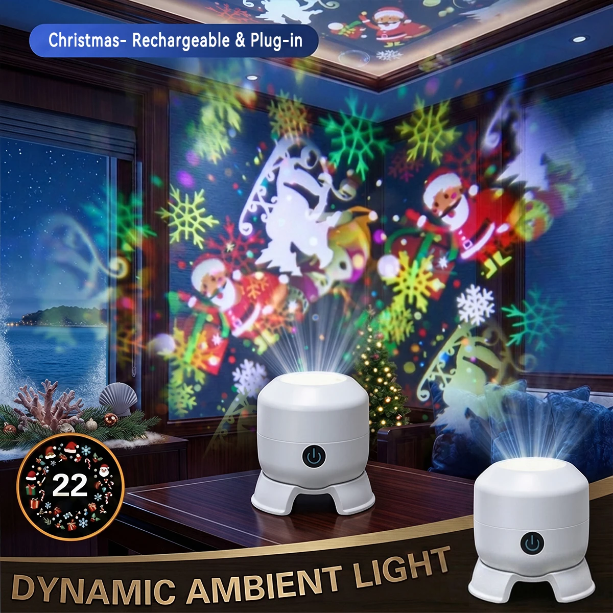 360° Rotating LED Ocean Projector Night Light - USB Powered Dynamic Atmosphere Lamp