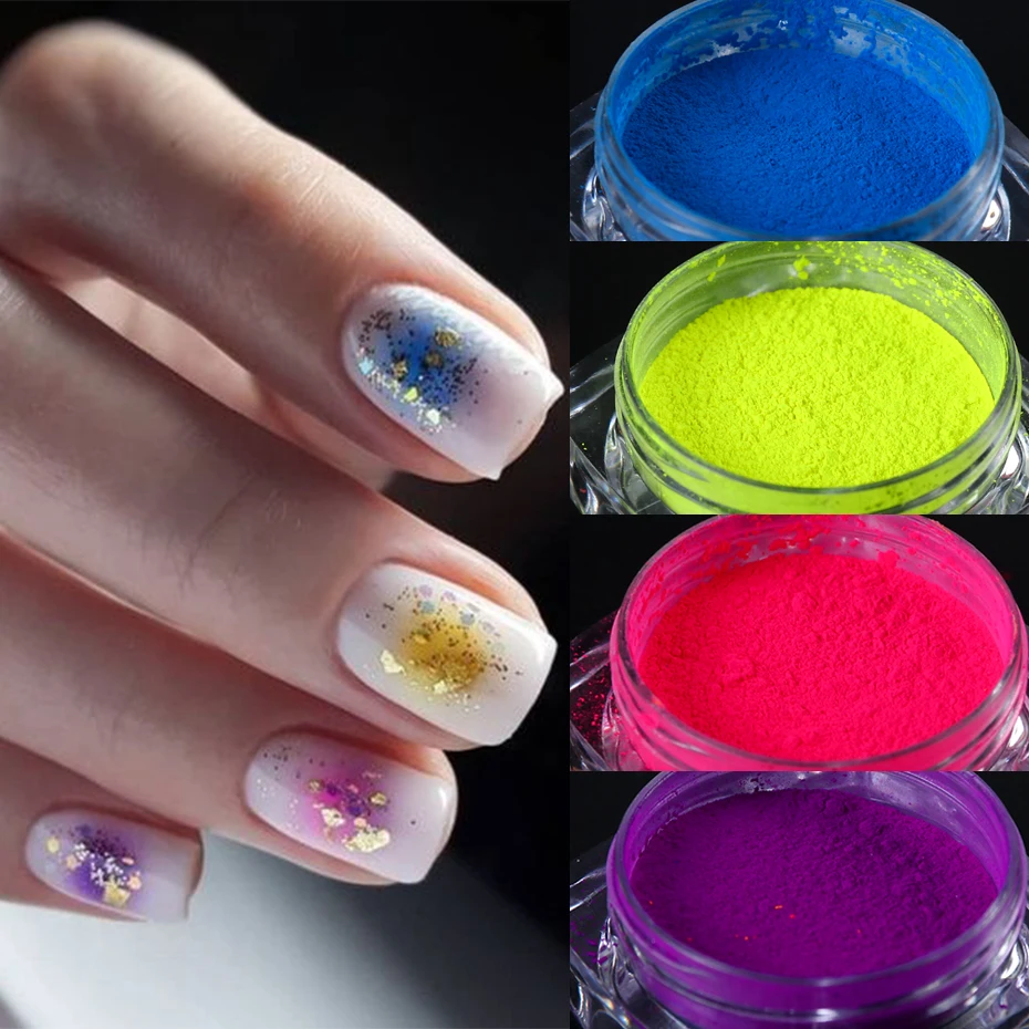 6-Layers Nail Pigment Powder Set 6 Colors Gradient Nail Glitter Powder,  Neon Fluorescent Pigment Kit