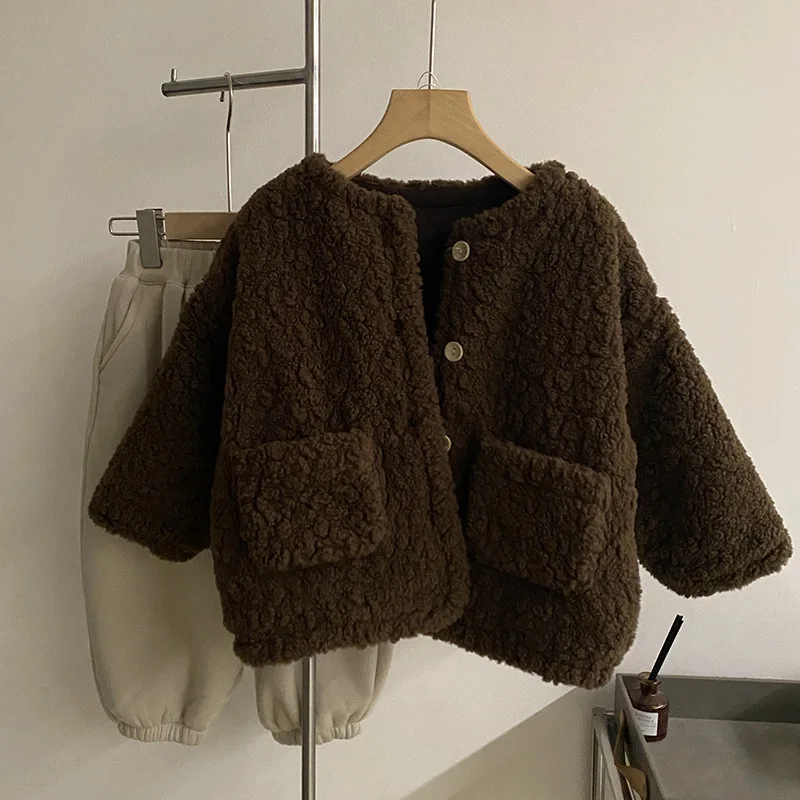 

Autumn And Winter New Girls' Woolen Sweater Loose Western Style Baby Fleece-lined Warm Jacket