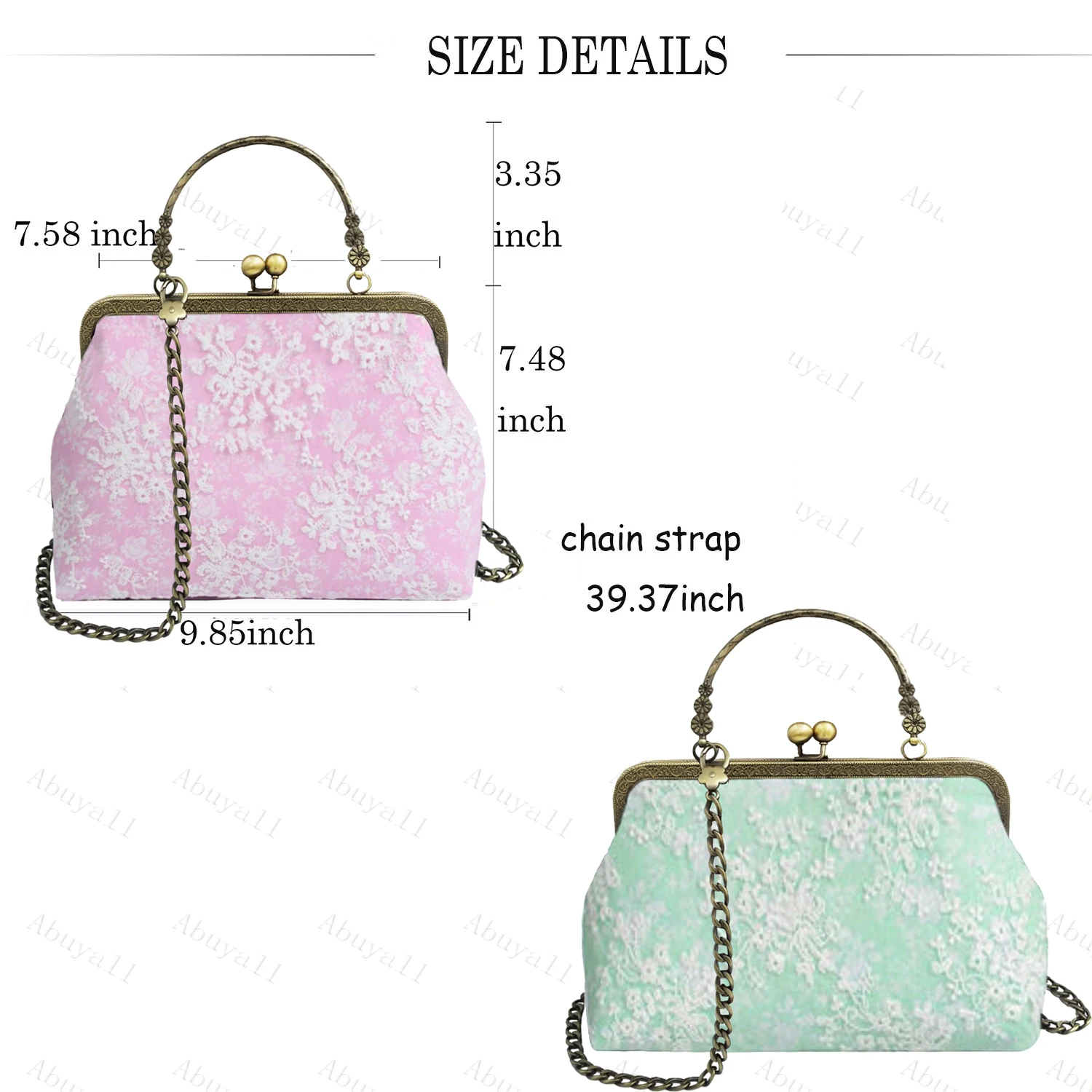 Abuyall Kiss Lock Top-Handle Handbag Lace Floral Purse Women Canvas Chain Strap Evening Tote Metal Frame Shoulder Crossbody Bag