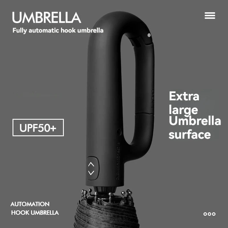 Automatic Umbrella Oversized Reinforced Windproof Rainproof Dual-use UV Resistant Fully Automatic Rotating Ring Buckle Umbrella Fold double keel