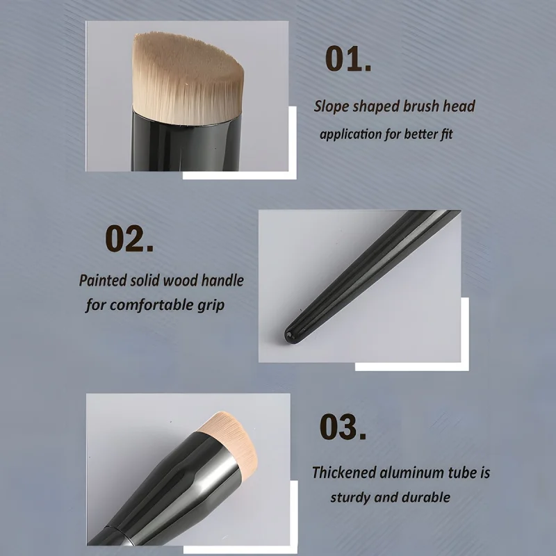 1 pennello per fondotinta basic, pennello piatto, pennello per contorno, pennello per fard in polvere, pennello per trucco professionale - immagine 2