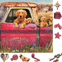 Dog Wooden Jigsaw Puzzles Mysterious Cute Golden Retriever Animal Wood Puzzle 3D Craft Interactive Games Puzzle Toy For Kids 1