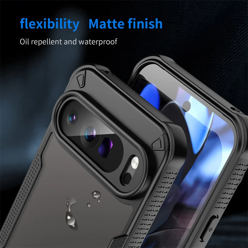 Frosted Matte Translucent Armor Phone Case with Hybrid Rugged Anti-fall Lens Protector Cover