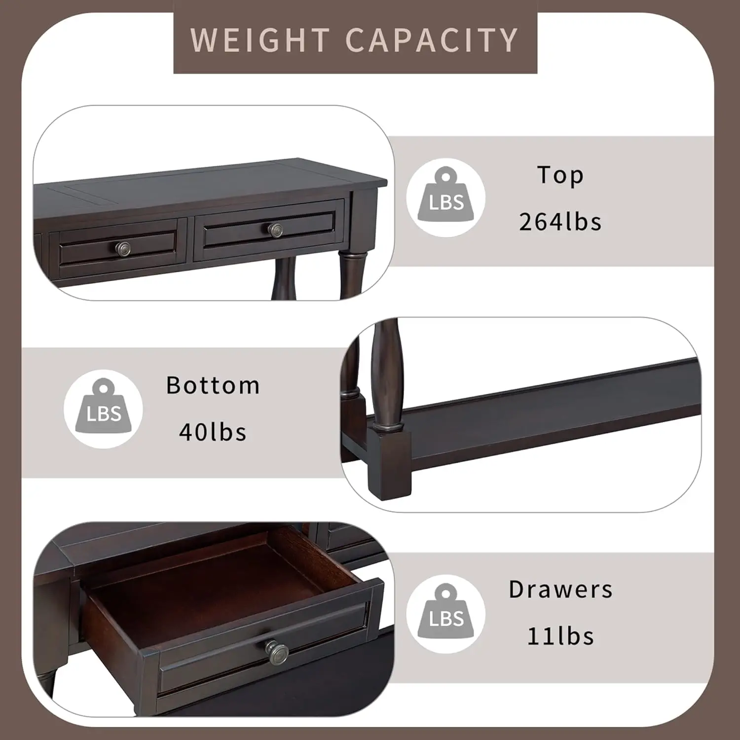 Console Table for Entryway Wood Sofa Table Storage Drawers Bottom Shelf for Hallway Living Room