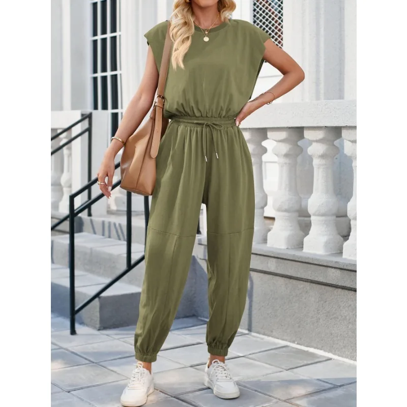 2024 Women's Summer New Sleeveless Backless Top Pocket Design Jumpsuit  Street Trendsetters Female Fashion High Waist Jumpsuits