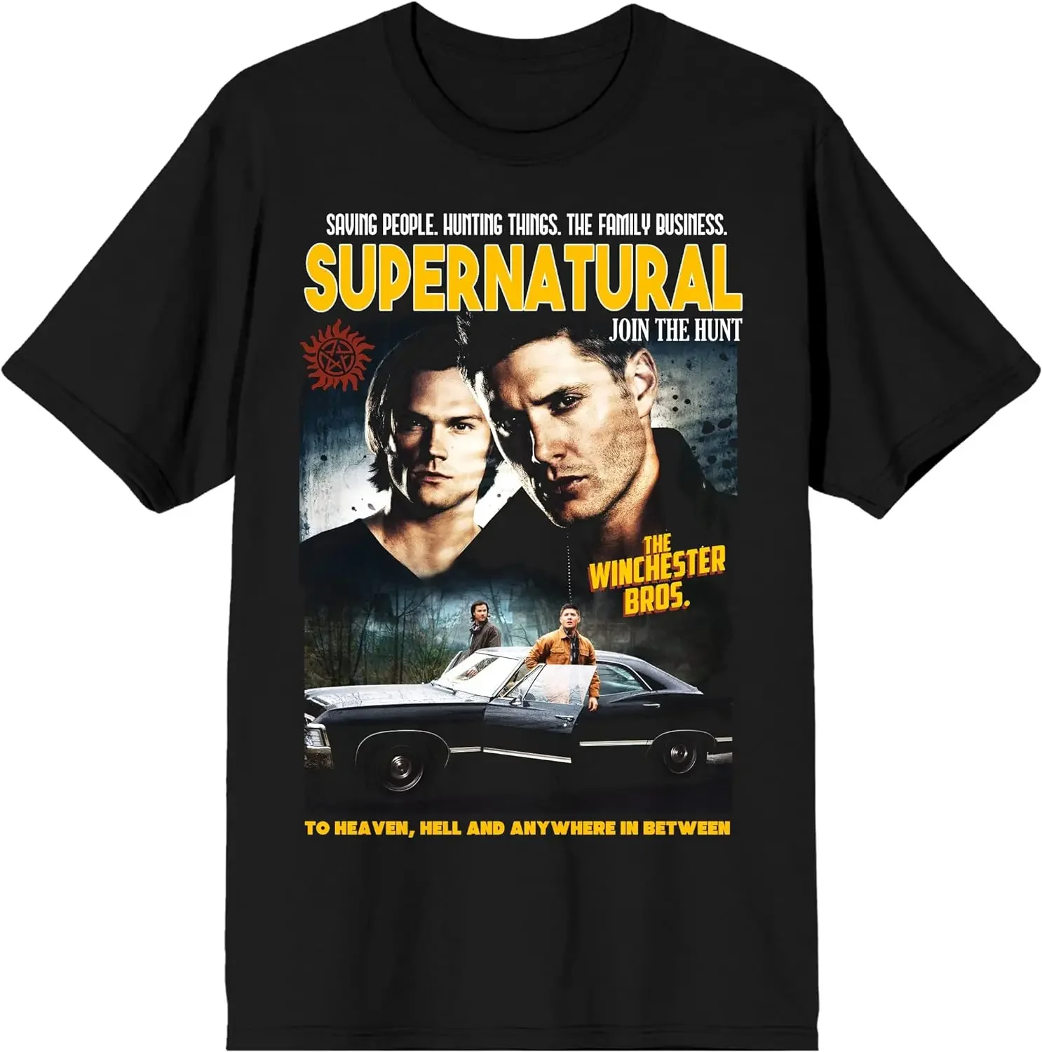 

Supernatural TV Series Men's to Heaven, Hell and Anywhere in Between Black T-Shirt