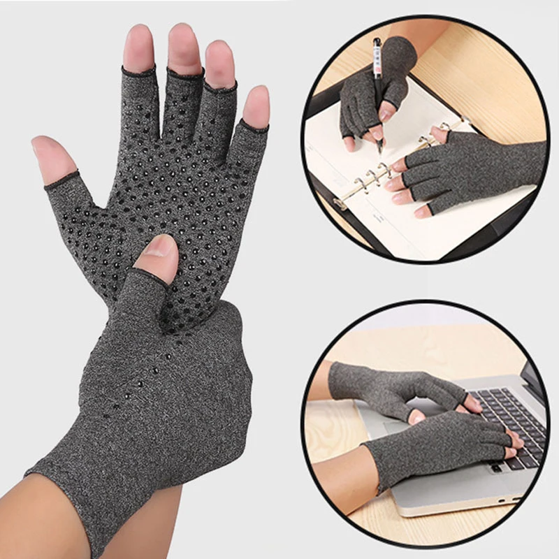 

Non-slip Silicone Mittens Compression Arthritis Gloves Brace Therapy Wrist Support Therapy Gloves Health Care Half-finger Gloves