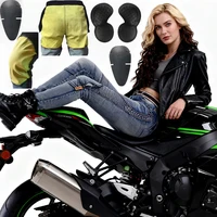 Jean de moto en Kevlar pour femmes, coupe-vent, résistant à l'abrasion, pantalon de protection bleu, pantalon d'équitation tout-terrain, quatre saisons 2